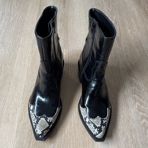 Elegant Black and Snake Print Ankle Boots